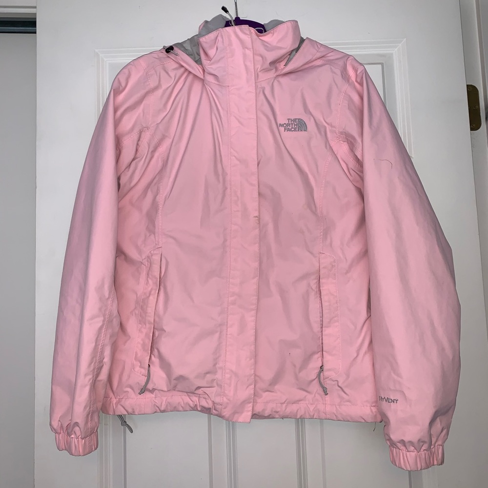 North Face light pink hyvent windbreaker/rain jacket size small